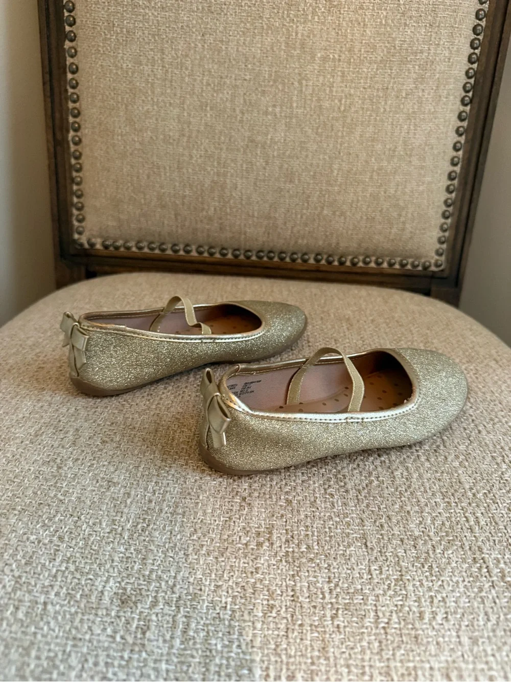 Girls' gold Glitter Mary Jane Ballet Flats with bows toddler size 11